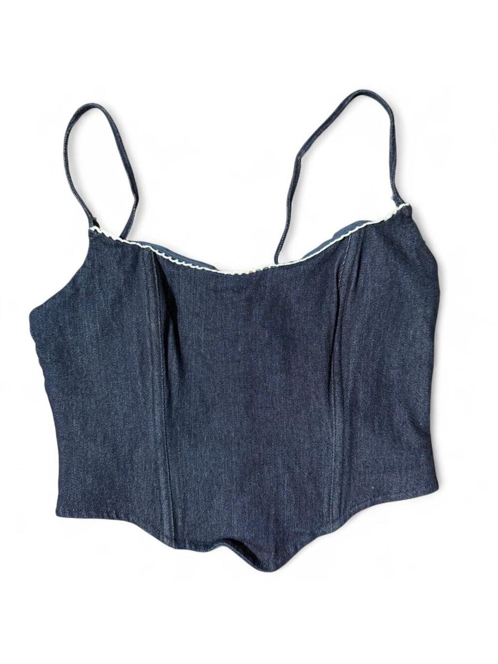 white fox denim corset style top